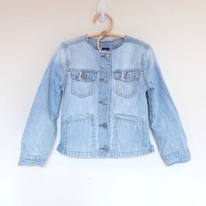 Gap Denim Jacket Blue White Hickory Stripe Lace Up Back Kids Size S 6-7